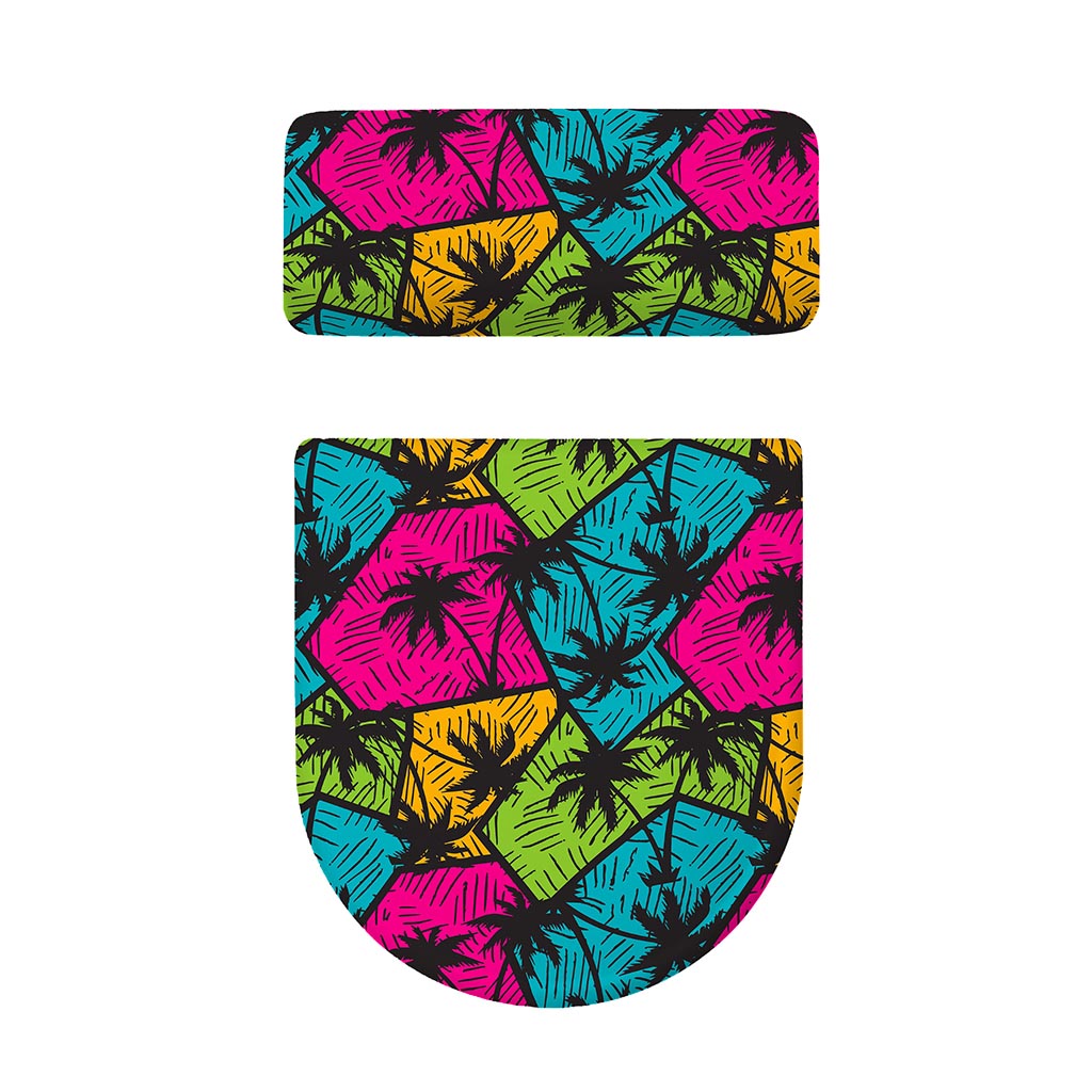 Colorful Palm Tree Pattern Print Toilet Lid And Tank Cover Set