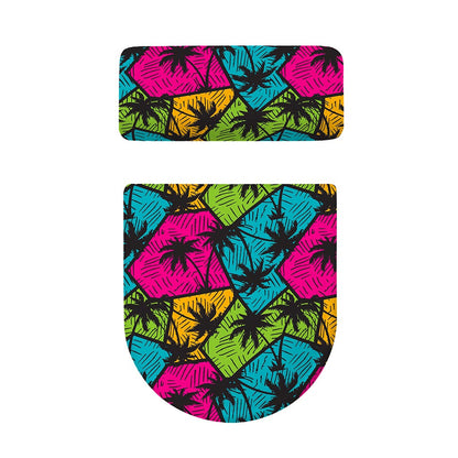 Colorful Palm Tree Pattern Print Toilet Lid And Tank Cover Set