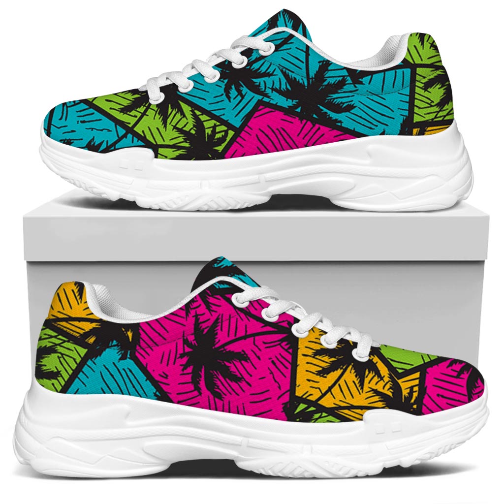 Colorful Palm Tree Pattern Print White Chunky Shoes