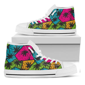 Colorful Palm Tree Pattern Print White High Top Sneakers