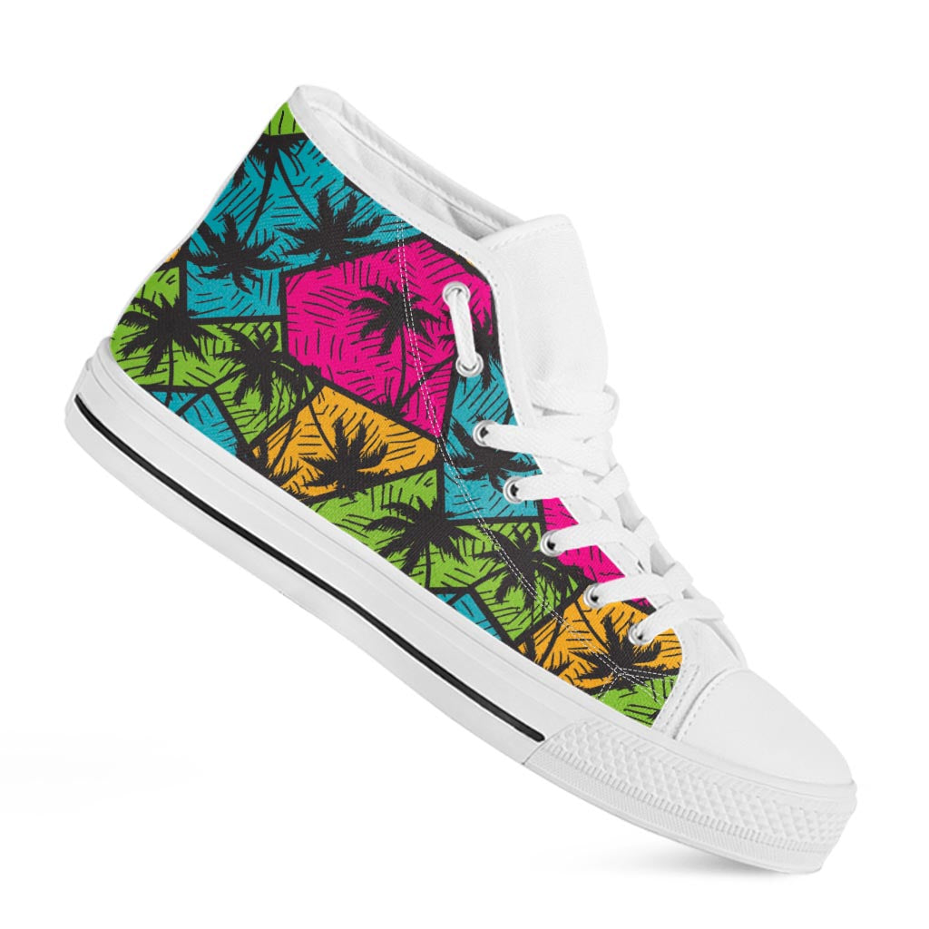 Colorful Palm Tree Pattern Print White High Top Sneakers