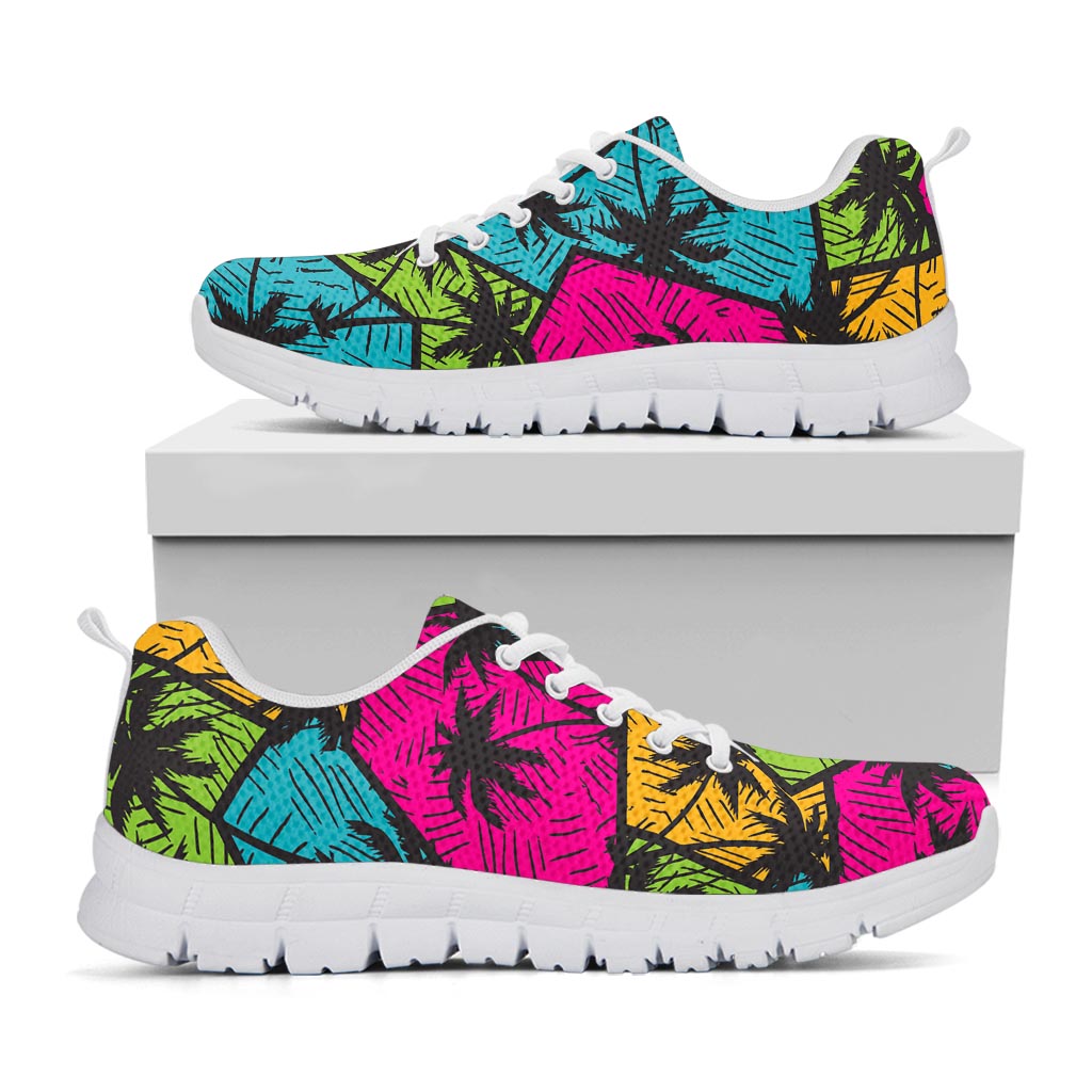 Colorful Palm Tree Pattern Print White Running Shoes