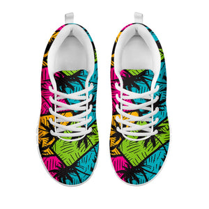 Colorful Palm Tree Pattern Print White Running Shoes