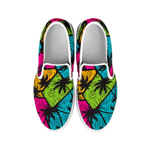 Colorful Palm Tree Pattern Print White Slip On Sneakers