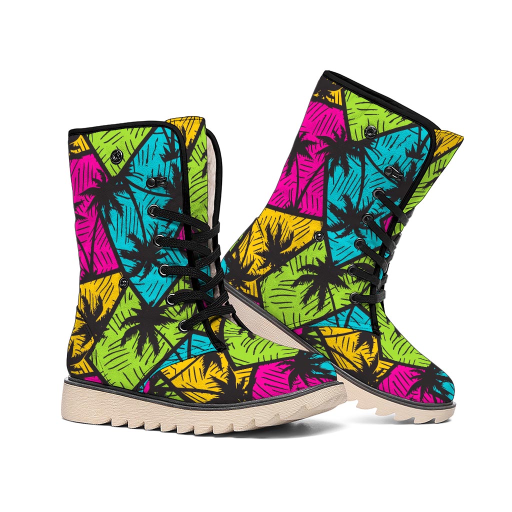 Colorful Palm Tree Pattern Print Winter Boots