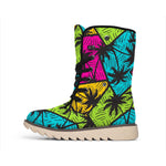 Colorful Palm Tree Pattern Print Winter Boots