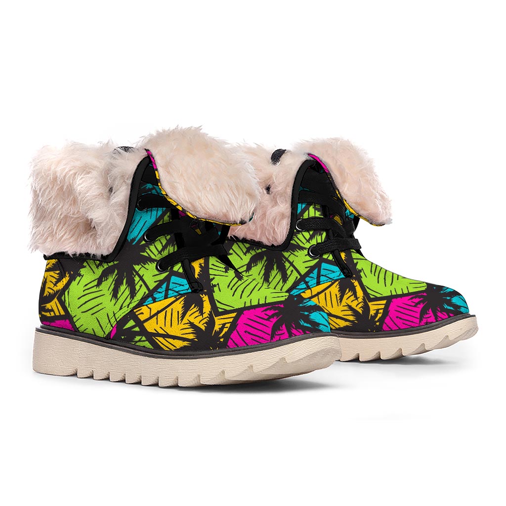 Colorful Palm Tree Pattern Print Winter Boots