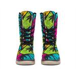 Colorful Palm Tree Pattern Print Winter Boots