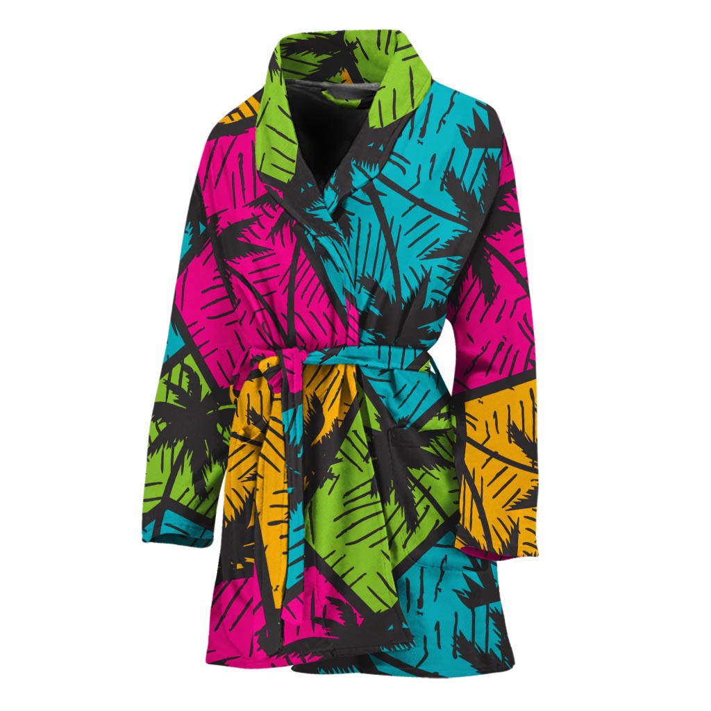 Colorful Palm Tree Pattern Print Women's Bathrobe