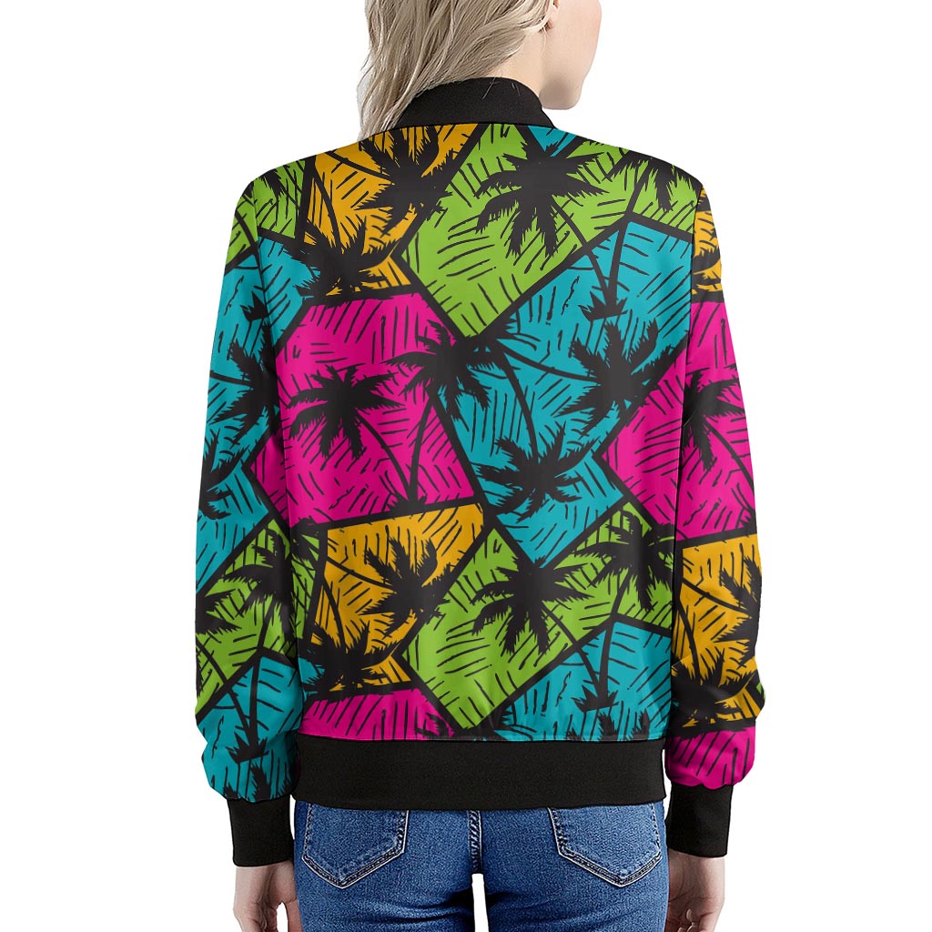 Colorful Palm Tree Pattern Print Women's Bomber Jacket