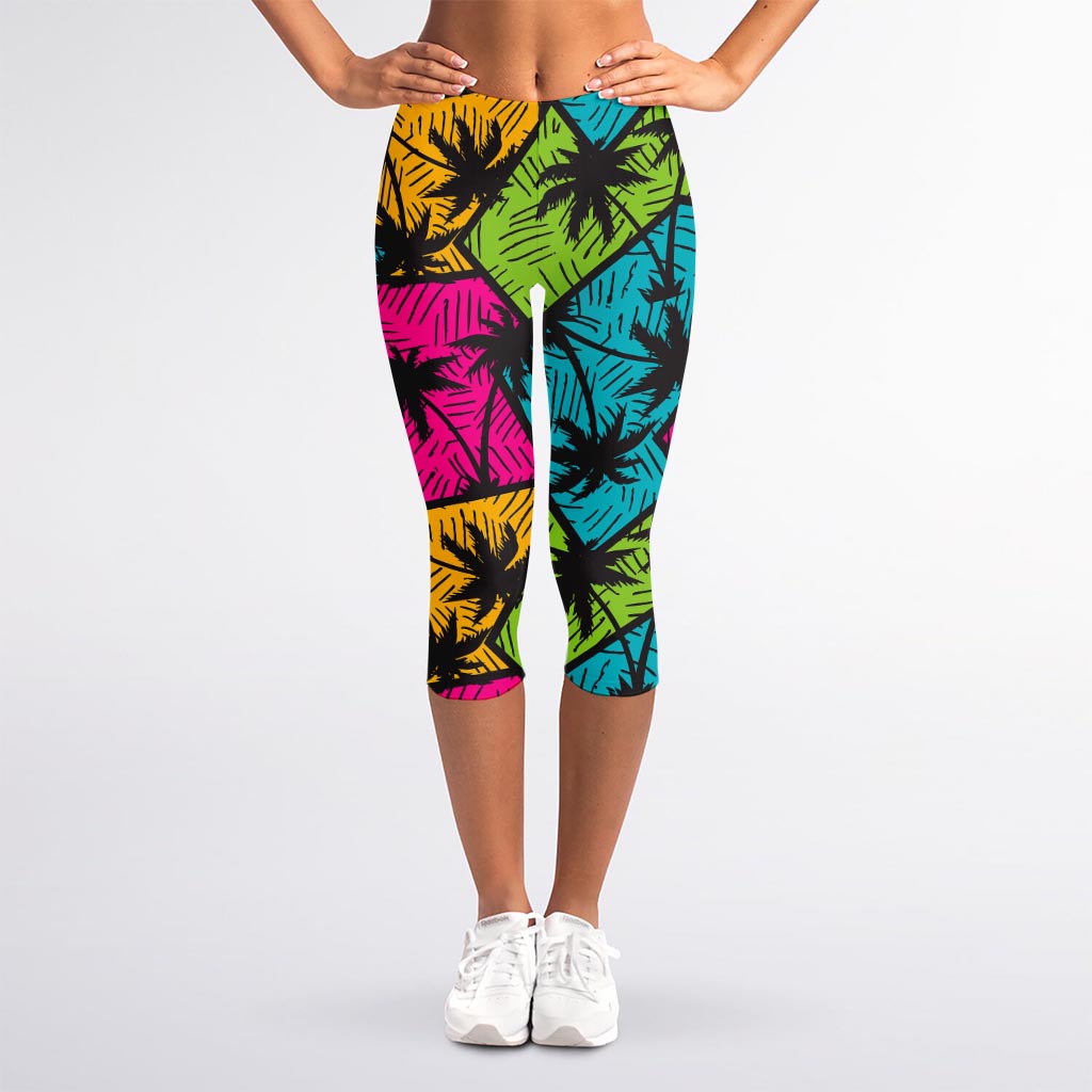 Colorful Palm Tree Pattern Print Women's Capri Leggings