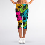 Colorful Palm Tree Pattern Print Women's Capri Leggings
