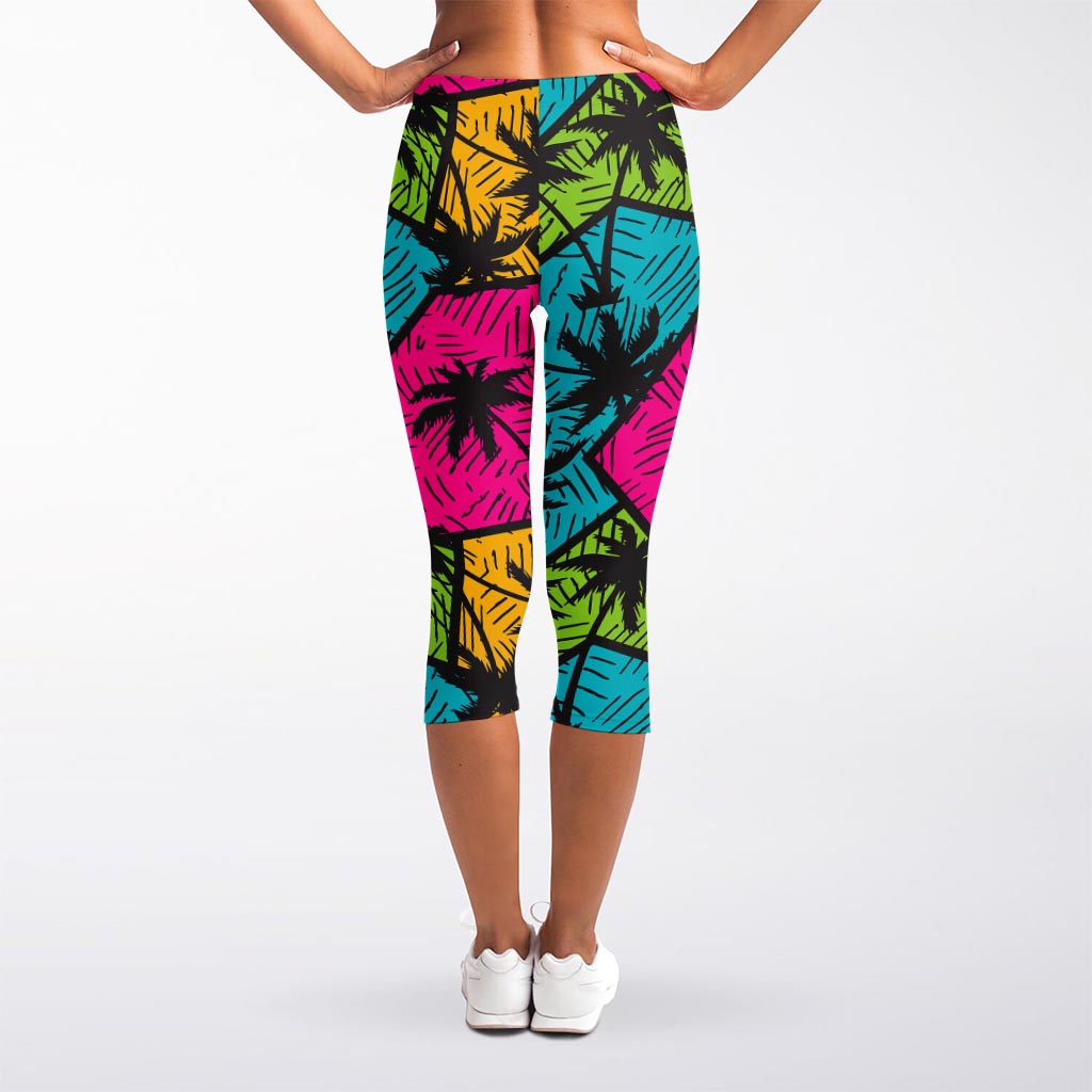 Colorful Palm Tree Pattern Print Women's Capri Leggings