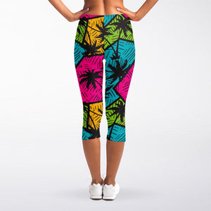 Colorful Palm Tree Pattern Print Women's Capri Leggings