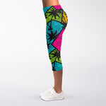 Colorful Palm Tree Pattern Print Women's Capri Leggings