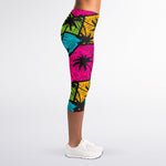 Colorful Palm Tree Pattern Print Women's Capri Leggings
