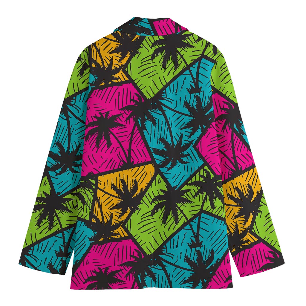 Colorful Palm Tree Pattern Print Women's Cotton Blazer