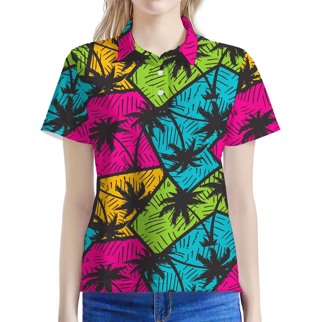 Colorful Palm Tree Pattern Print Women's Polo Shirt