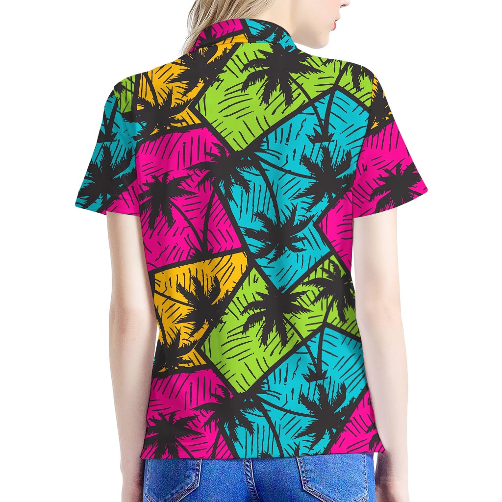 Colorful Palm Tree Pattern Print Women's Polo Shirt