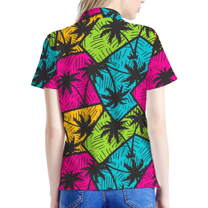 Colorful Palm Tree Pattern Print Women's Polo Shirt