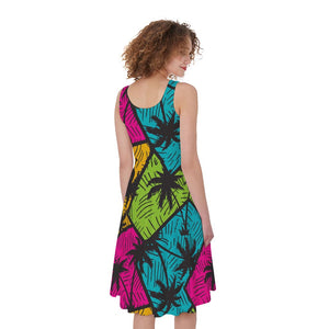 Colorful Palm Tree Pattern Print Women's Sleeveless Dress