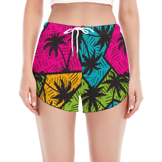 Colorful Palm Tree Pattern Print Women's Split Running Shorts