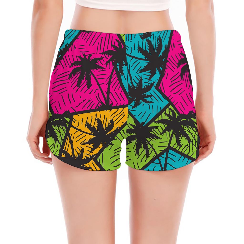 Colorful Palm Tree Pattern Print Women's Split Running Shorts
