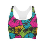 Colorful Palm Tree Pattern Print Women's Sports Bra