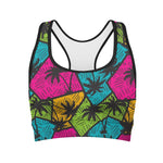Colorful Palm Tree Pattern Print Women's Sports Bra