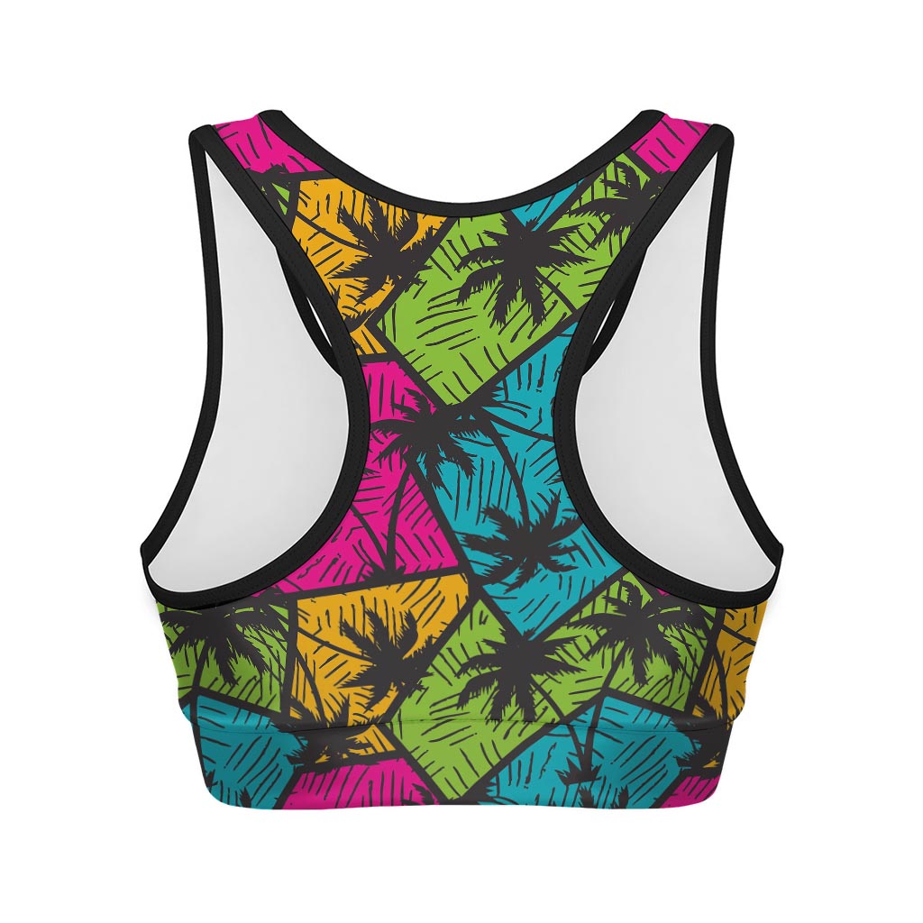 Colorful Palm Tree Pattern Print Women's Sports Bra