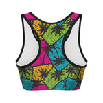 Colorful Palm Tree Pattern Print Women's Sports Bra