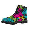 Colorful Palm Tree Pattern Print Padded Collar Lace Up Boots