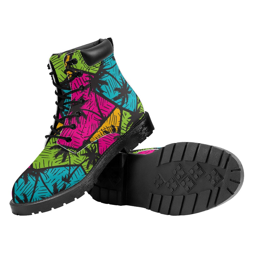Colorful Palm Tree Pattern Print Work Boots
