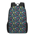 Colorful Paw And Bone Pattern Print 17 Inch Backpack