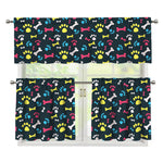 Colorful Paw And Bone Pattern Print 3 Piece Kitchen Curtains