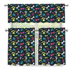 Colorful Paw And Bone Pattern Print 3 Piece Kitchen Curtains