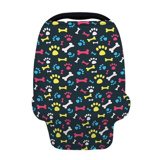 Colorful Paw And Bone Pattern Print Baby Seat Cover