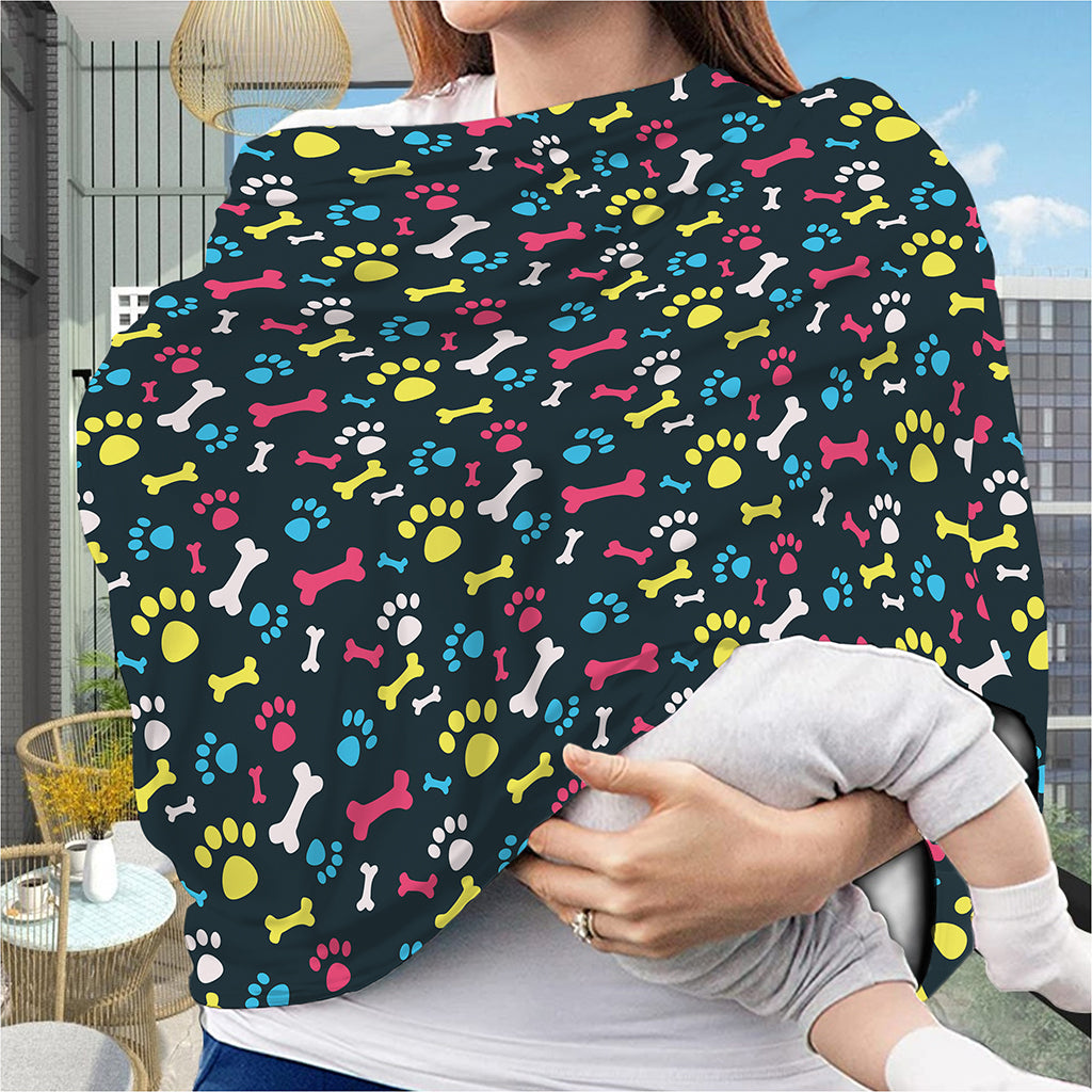 Colorful Paw And Bone Pattern Print Baby Seat Cover