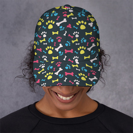 Colorful Paw And Bone Pattern Print Baseball Cap