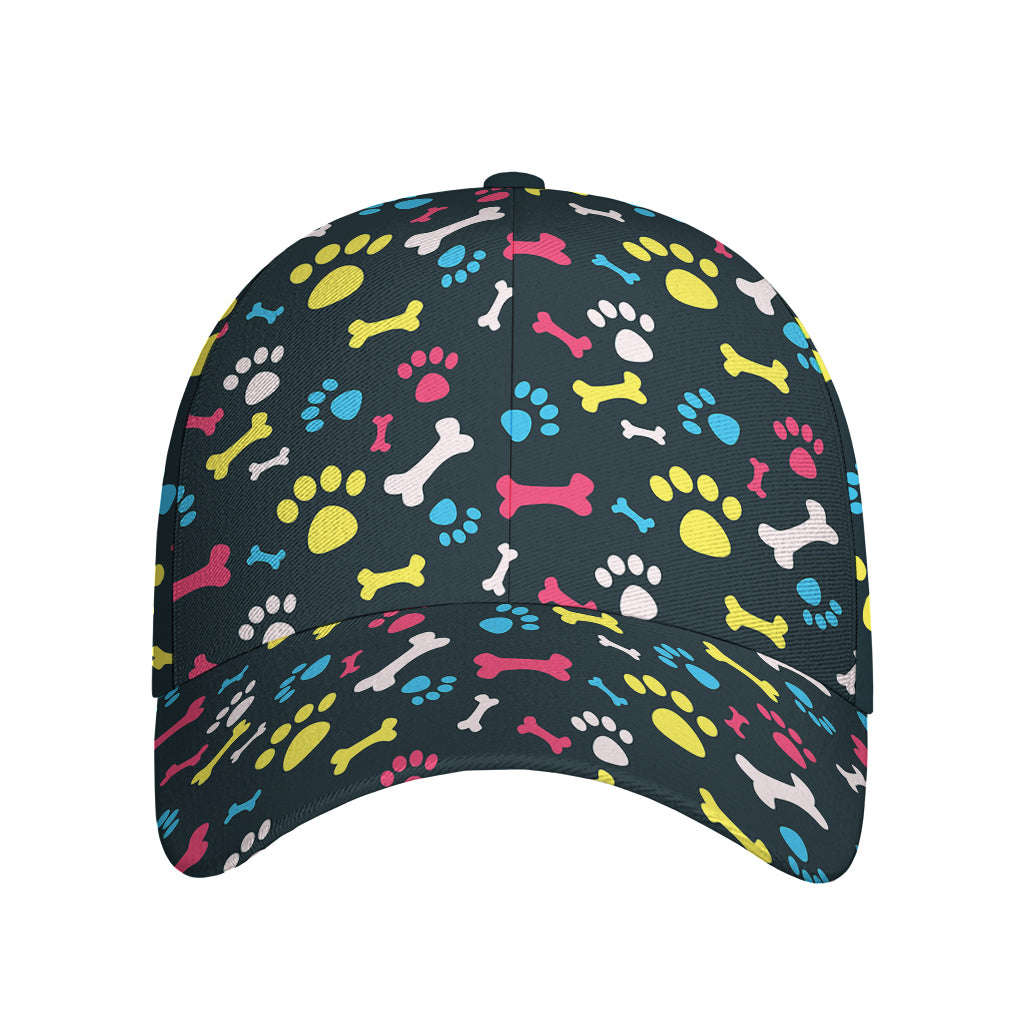 Colorful Paw And Bone Pattern Print Baseball Cap