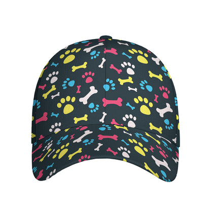 Colorful Paw And Bone Pattern Print Baseball Cap
