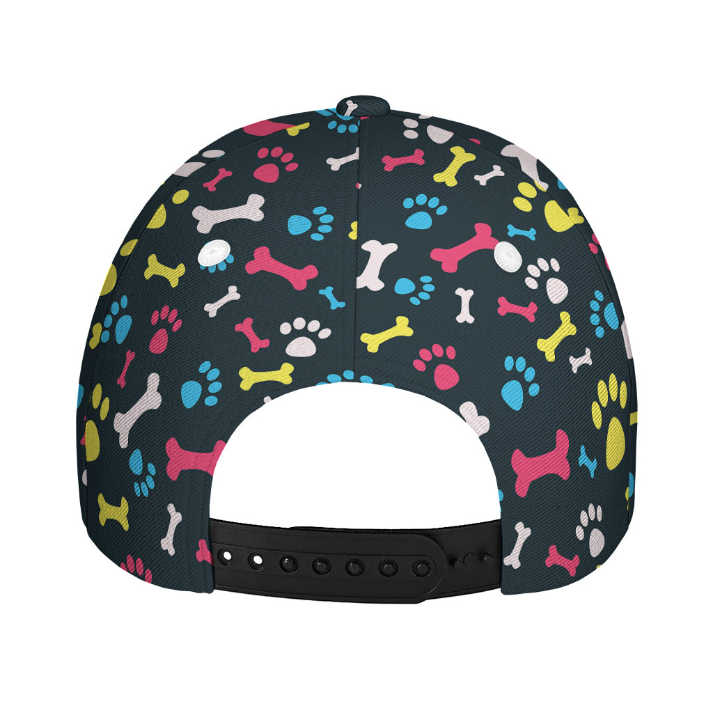 Colorful Paw And Bone Pattern Print Baseball Cap