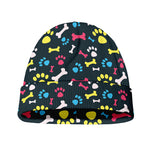 Colorful Paw And Bone Pattern Print Beanie