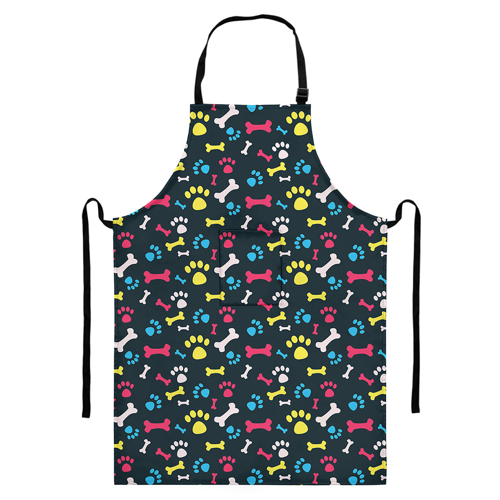 Colorful Paw And Bone Pattern Print Bib Apron With Pocket