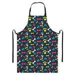 Colorful Paw And Bone Pattern Print Bib Apron With Pocket