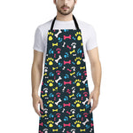 Colorful Paw And Bone Pattern Print Bib Apron With Pocket