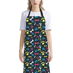 Colorful Paw And Bone Pattern Print Bib Apron With Pocket