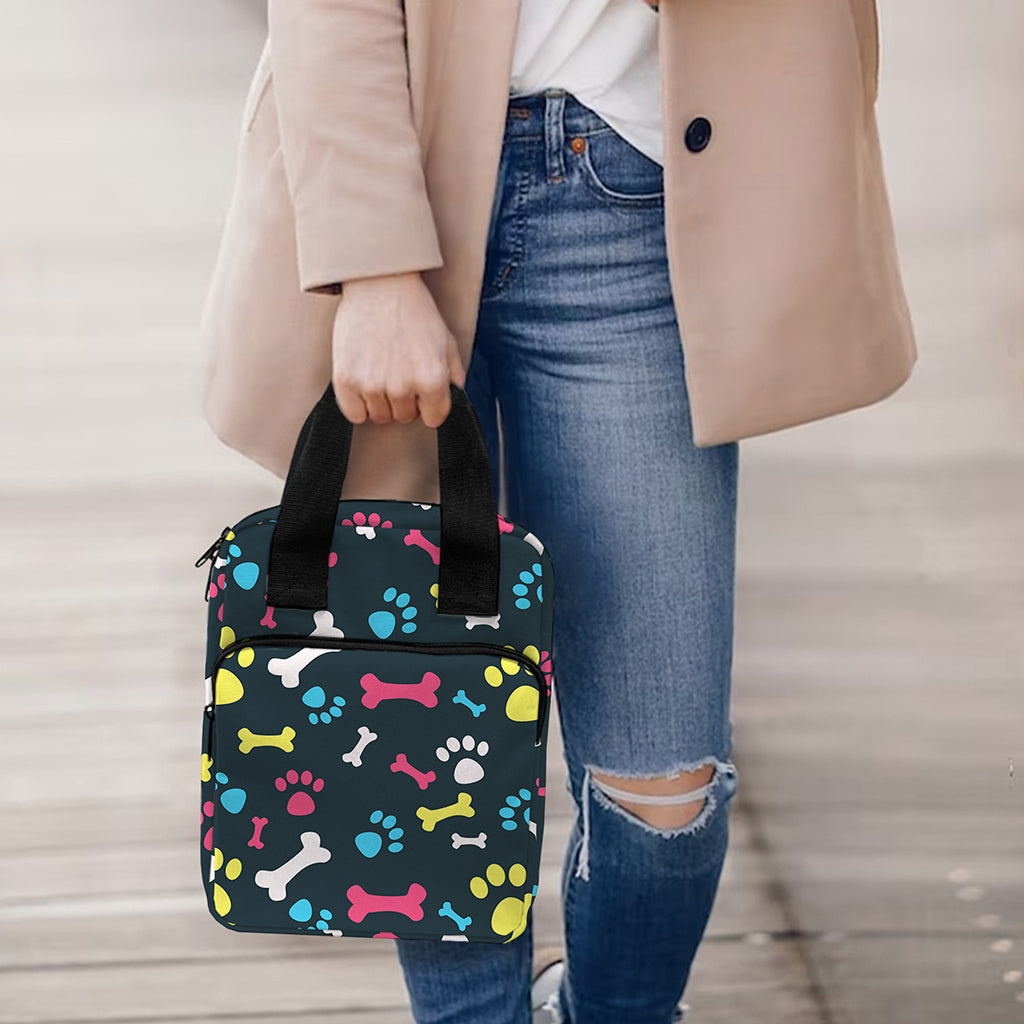 Colorful Paw And Bone Pattern Print Bible Tote Bag
