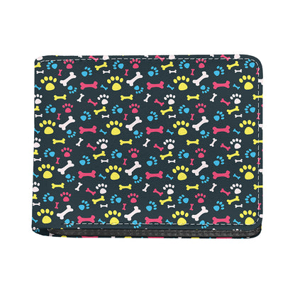Colorful Paw And Bone Pattern Print Bifold Wallet