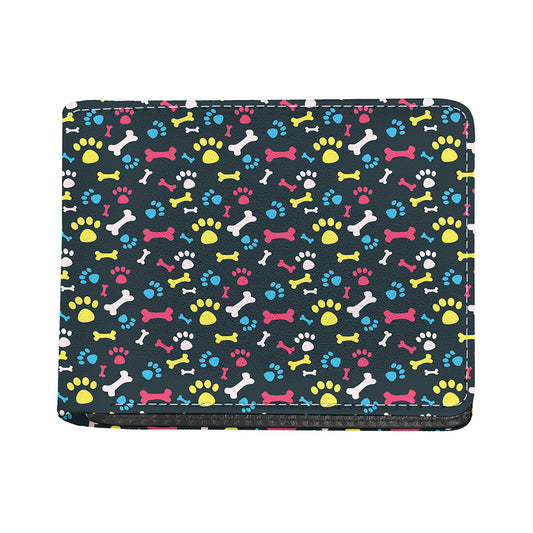 Colorful Paw And Bone Pattern Print Bifold Wallet